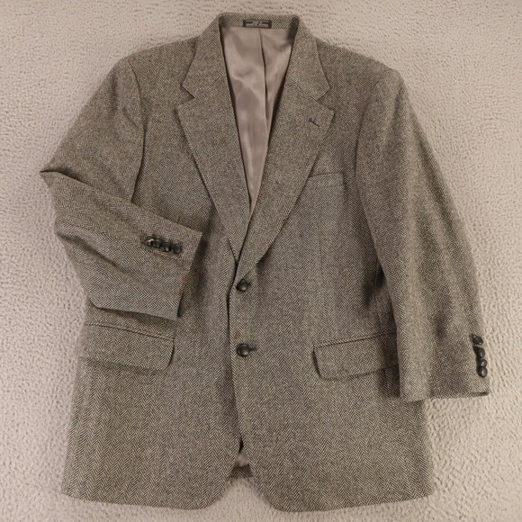 VTG Tweed Jacket M Gray Black 100% Wool Lambswool Blazer‎ Sport Coat 42S - Picture 1 of 16